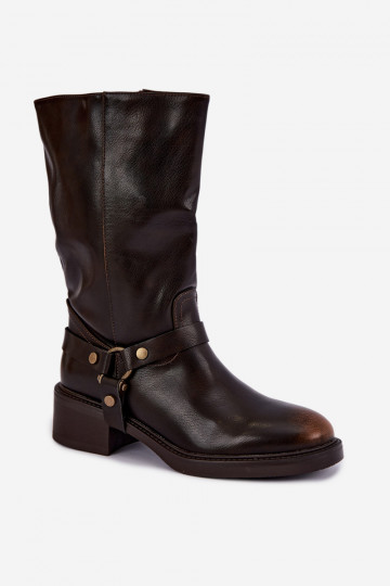 Bottines chaudes avec des sangles décoratives couleur chocolat Galdine