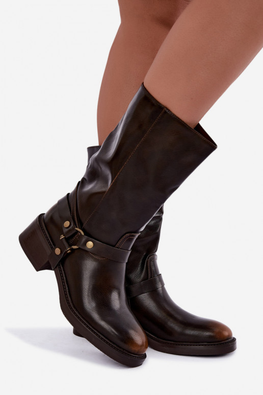 Warme Stiefeletten mit dekorativen Riemen in Schokoladenfarbe Galdine