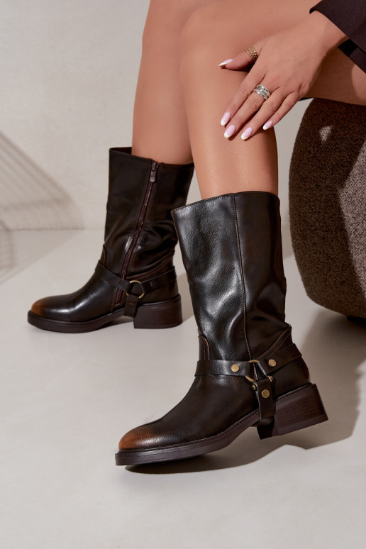 Bottines chaudes avec des sangles décoratives couleur chocolat Galdine