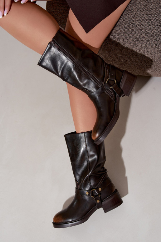 Bottines chaudes avec des sangles décoratives couleur chocolat Galdine