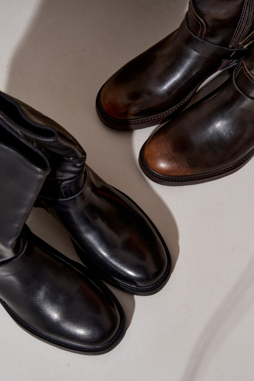 Bottines chaudes avec des sangles décoratives couleur chocolat Galdine