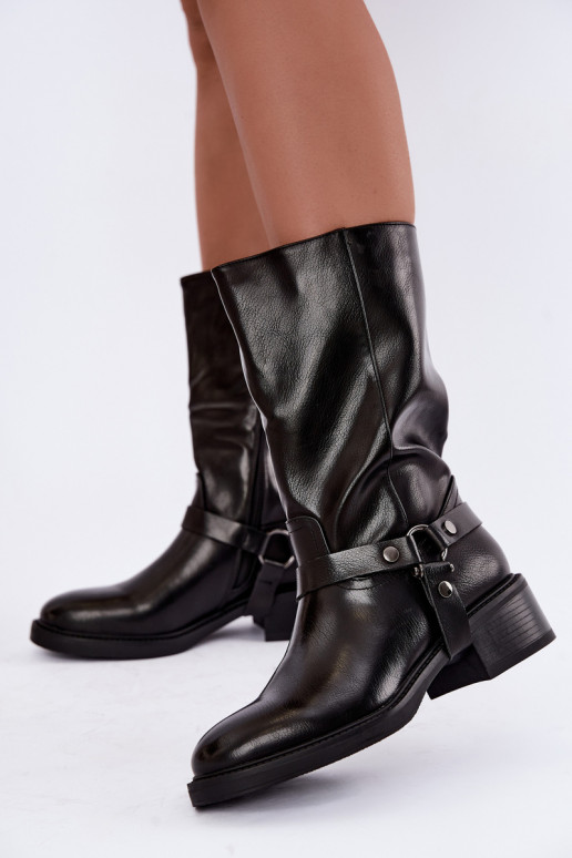 Wärmende Stiefeletten mit dekorativen Riemen in Schwarz Galdine