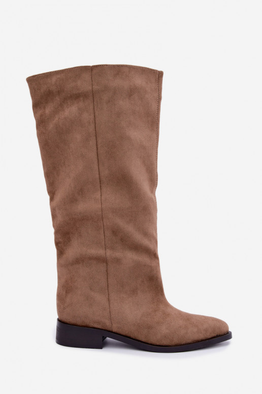 Slip-On hohe Stiefel mit breiten Absätzen in Sand Cadorine
