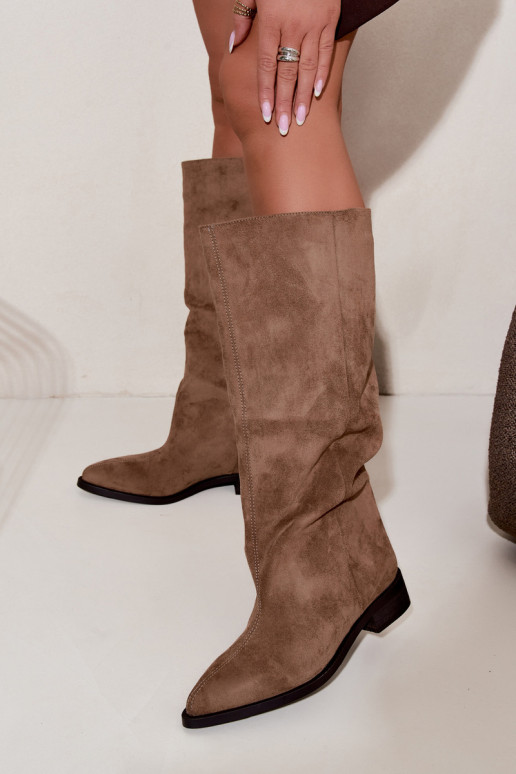 Bottes hautes à enfiler avec larges talons en sable Cadorine