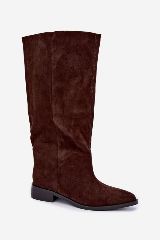 Bottes hautes à enfiler avec larges talons en chocolat Cadorine