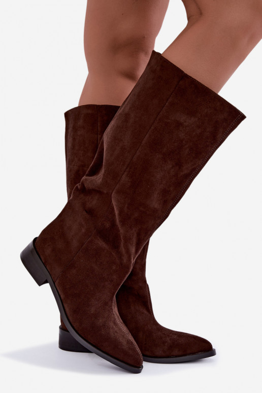 Bottes hautes à enfiler avec larges talons en chocolat Cadorine