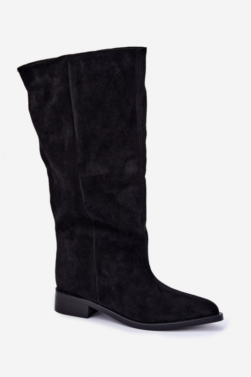 Bottes hautes à enfiler avec larges talons en noir Cadorine