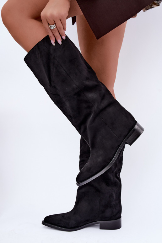 Bottes hautes à enfiler avec larges talons en noir Cadorine