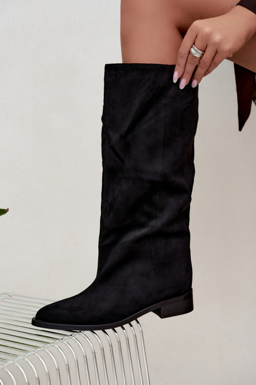 Bottes hautes à enfiler avec larges talons en noir Cadorine