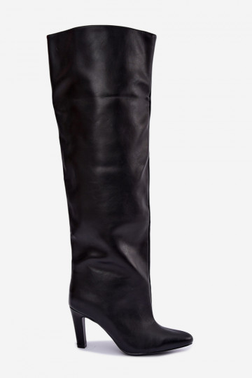 Slip-On Damen Stiefel mit spitzen Absätzen über dem Knie in Schwarz Emorine 2