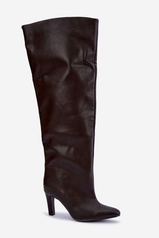 Bottes hautes à enfiler pour femmes avec talons pointus au-dessus du genou en chocolat Emorine
