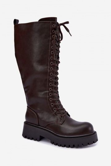 Bottes chaudes pour femmes avec plateforme et lacets en chocolat Kasmina