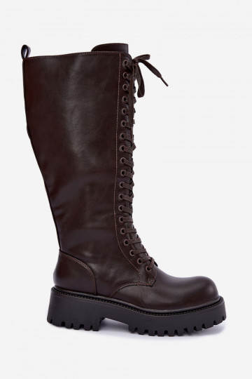 Bottes chaudes pour femmes avec plateforme et lacets en chocolat Kasmina 2