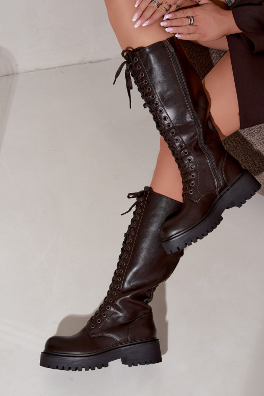 Bottes chaudes pour femmes avec plateforme et lacets en chocolat Kasmina
