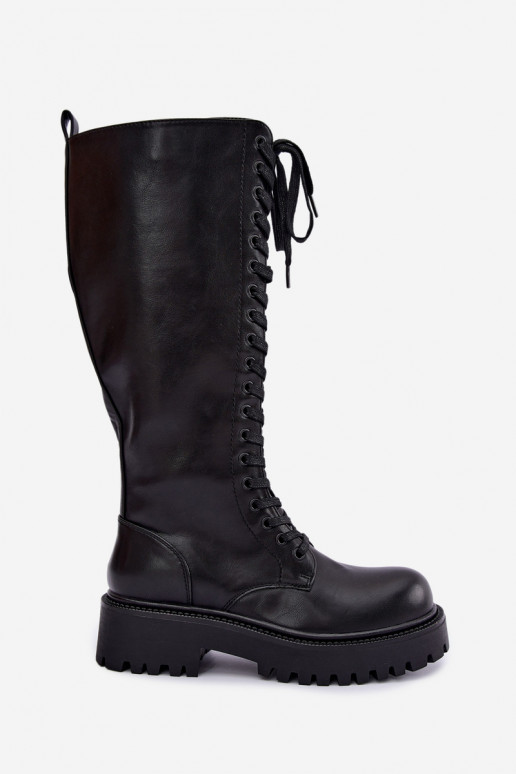 Bottes chaudes pour femmes avec plateforme et lacets en noir Kasmina
