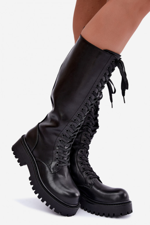 Bottes chaudes pour femmes avec plateforme et lacets en noir Kasmina