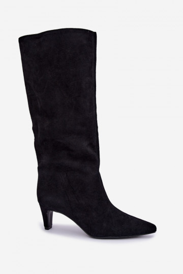Instap hoge laarzen van faux suede met hakken in zwart Pamelisse