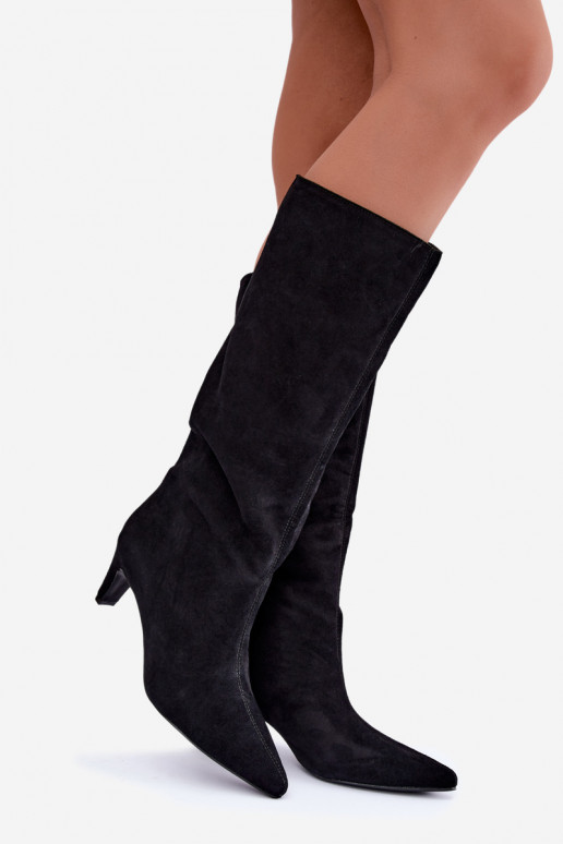 Bottes hautes à enfiler en daim synthétique avec talons en noir Pamelisse