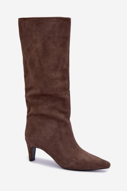 Bottes chaki en daim synthétique avec talons Pamelisse