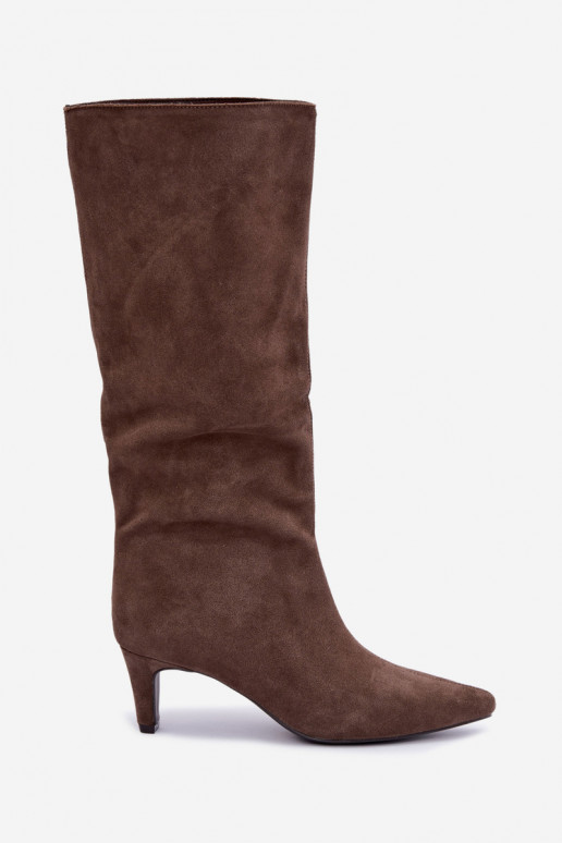 Chaki Stiefeletten aus Kunstveloursleder mit Absätzen Pamelisse
