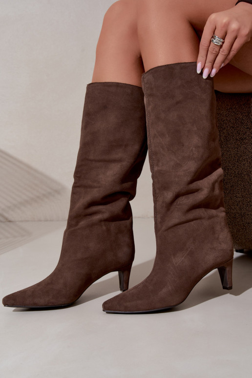 Chaki Stiefeletten aus Kunstveloursleder mit Absätzen Pamelisse