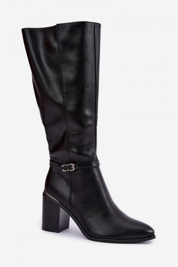 Bottes hautes isolées pour femmes avec talons décorés en noir Sergio Leone KZ-08