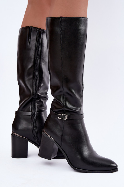 Bottes hautes isolées pour femmes avec talons décorés en noir Sergio Leone KZ-08