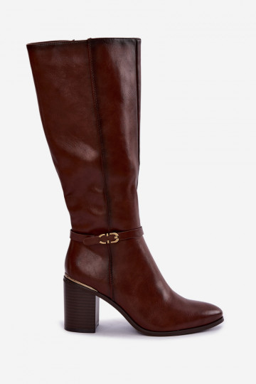 Damen gefütterte Stiefel bis zum Knie mit verzierten Absätzen in Braun Sergio Leone KZ-08 2