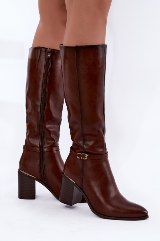 Bottes hautes isolées pour femmes avec talons décorés en marron Sergio Leone KZ-08