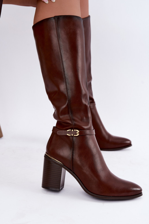 Bottes hautes isolées pour femmes avec talons décorés en marron Sergio Leone KZ-08