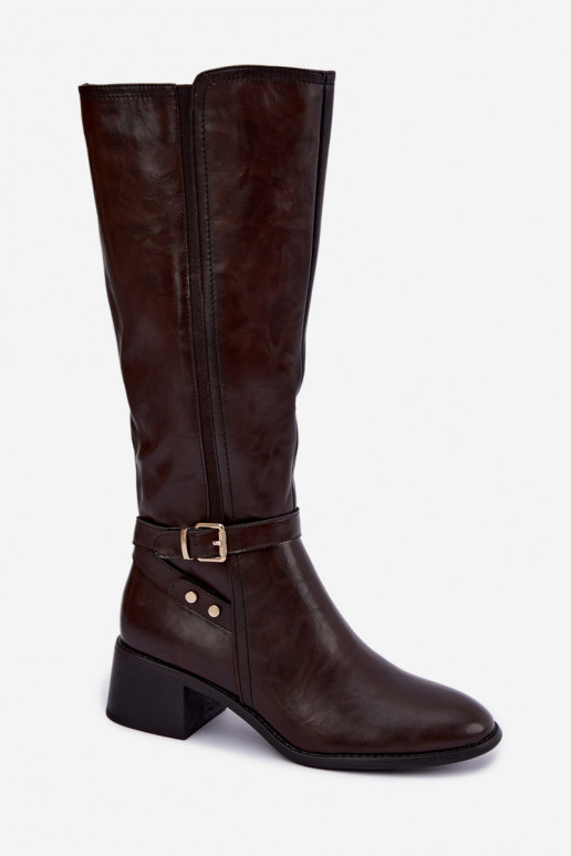Bottes hautes pour femmes avec boucles en couleur chocolat Sergio Leone KZ-07