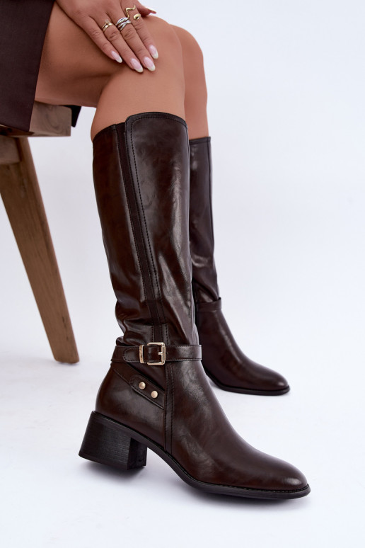 Bottes hautes pour femmes avec boucles en couleur chocolat Sergio Leone KZ-07