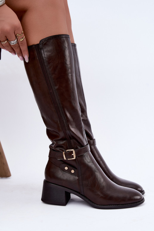 Damenstiefel bis zum Knie mit Schnallen in Schokoladenfarbe Sergio Leone KZ-07