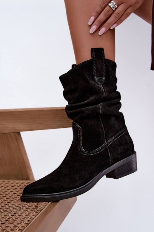 Schwarze Stiefeletten im Cowboy-Stil aus Kunstveloursleder gefüttert Sergio Leone BT-16