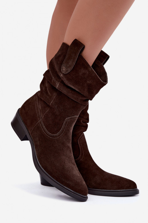Braune Stiefeletten im Cowboy-Stil aus Kunstveloursleder gefüttert Sergio Leone BT-16