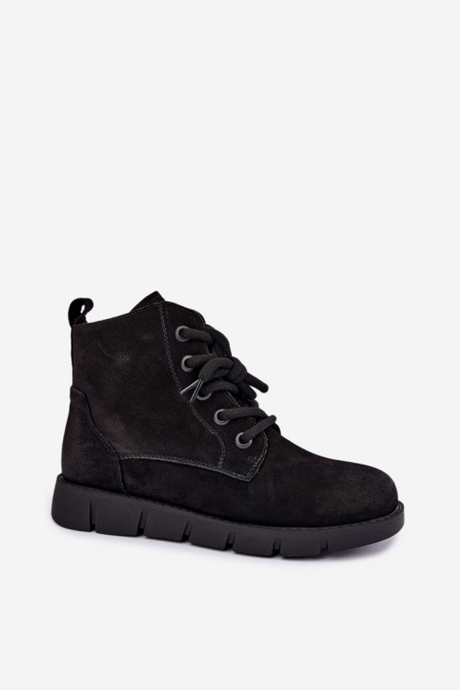 Bottines en cuir noires isolées à lacets Vinceza 67040