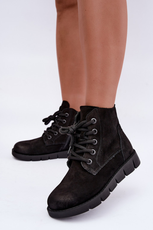 Bottines en cuir noires isolées à lacets Vinceza 67040