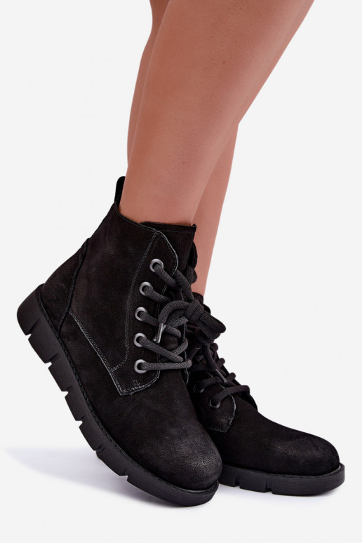Bottines en cuir noires isolées à lacets Vinceza 67040