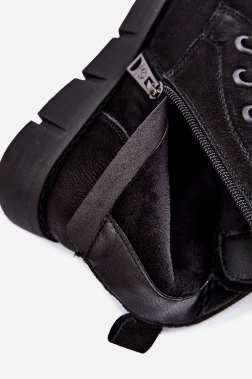 Schwarze gefütterte Lederstiefeletten mit Schnürung Vinceza 67040