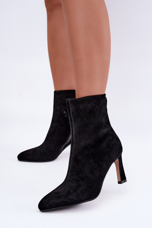 Schwarze gefütterte Velourslederstiefel mit Absätzen Vinceza 67024