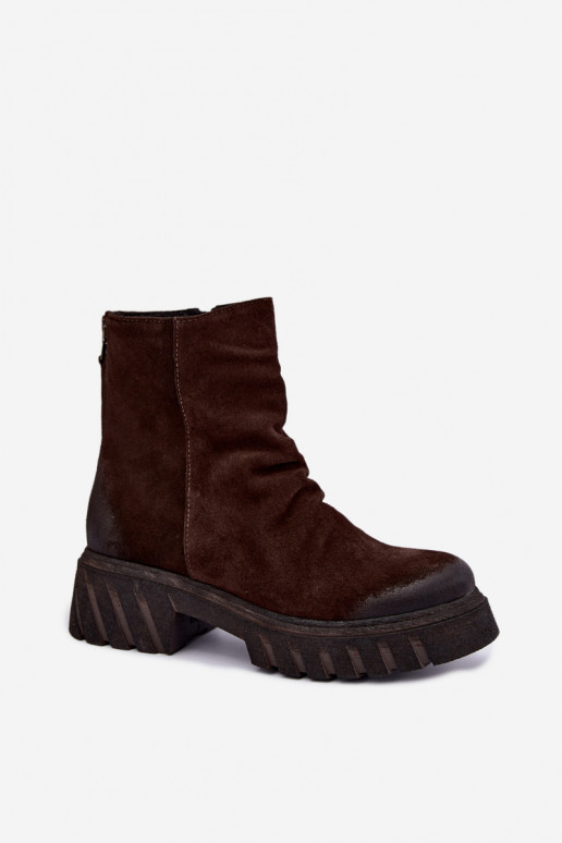 Bruine suède laarzen met rimpel in chocolade kleur Zazoo 60590