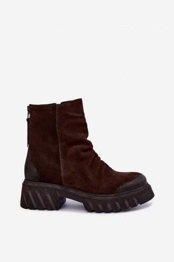 Braune gefütterte Velourslederstiefel mit Rüschen Zazoo 60590 2