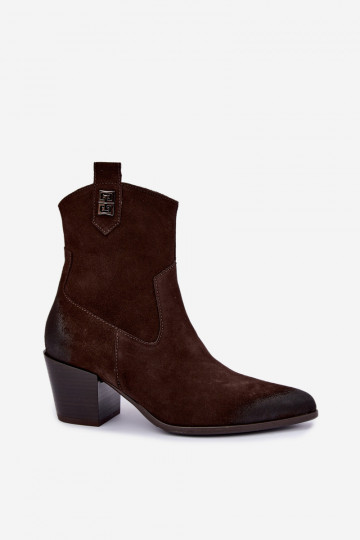 Bottines isolées pour femmes style cowboy avec talons en daim naturel Zazoo 60603
