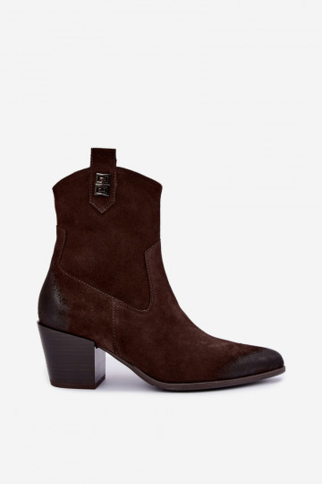 Bottines isolées pour femmes style cowboy avec talons en daim naturel Zazoo 60603 2
