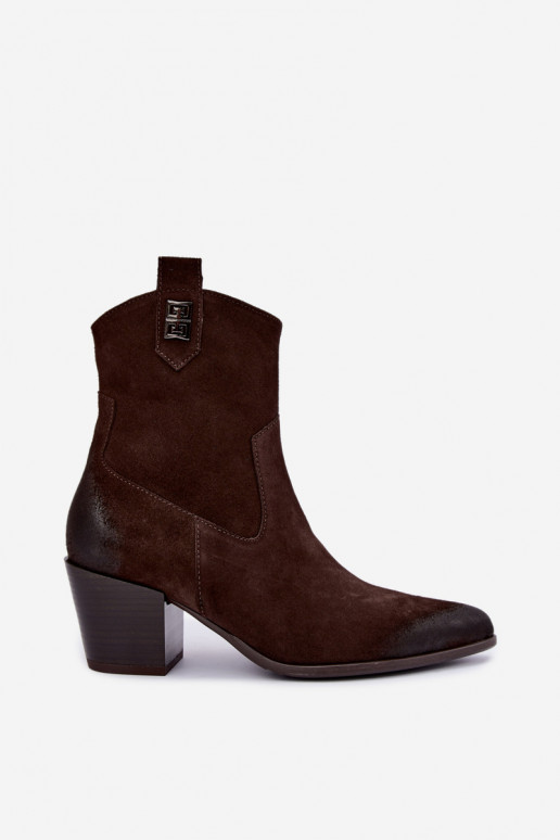 Bottines isolées pour femmes style cowboy avec talons en daim naturel Zazoo 60603