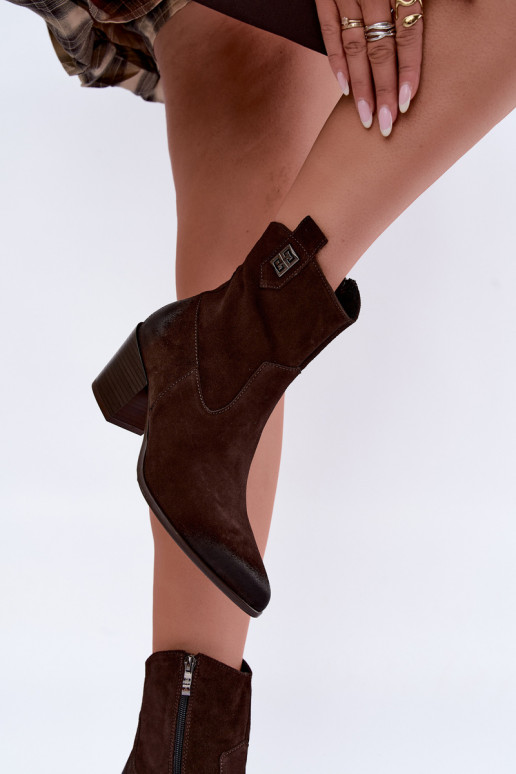 Bottines isolées pour femmes style cowboy avec talons en daim naturel Zazoo 60603