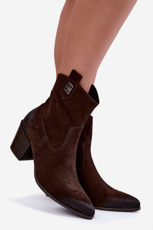 Bottines isolées pour femmes style cowboy avec talons en daim naturel Zazoo 60603