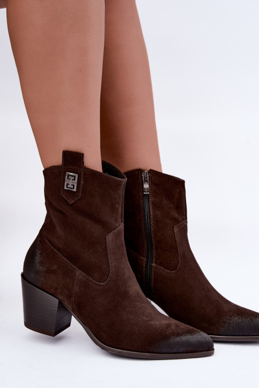 Damen gefütterte Cowboy-Stiefeletten mit Absätzen aus Naturveloursleder Zazoo 60603