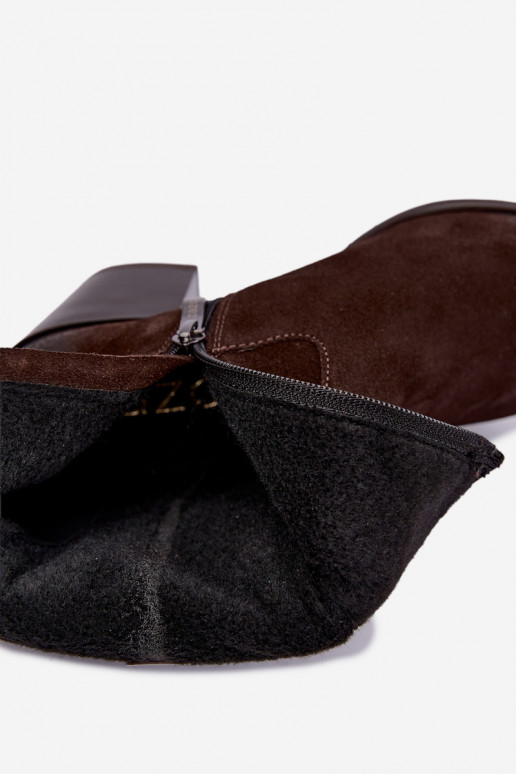 Damen gefütterte Cowboy-Stiefeletten mit Absätzen aus Naturveloursleder Zazoo 60603