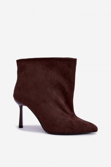 Schokoladenfarbene Slip-On Stiefeletten mit dünnen Absätzen Kamea 2